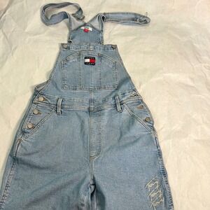 Tommy Jeans Vintage Overalls Shorts Womens‎ 2 Light Wash Denim Small Flaw Stain